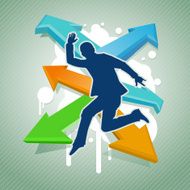 man jumping over arrow background