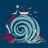 Storm wave and fishing vessel
