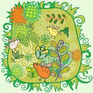 Beautiful pattern with cute birds and pretty flowers