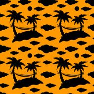 Seamless pattern with coconut palm trees hammock sun clouds N4