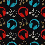 Seamless pattern with music notes and headphones