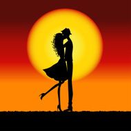 Natural sunset landscape with lovers silhouette
