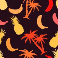 Seamless pattern with coconut palm trees pineapples and bananas N8