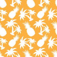 Seamless pattern with silhouettes coconut palm trees and pineapples N6