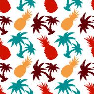 Seamless pattern with silhouettes coconut palm trees and pineapples N7