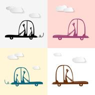 Men Driving Cars Illustration Set Silhouette