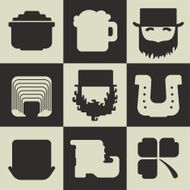 Set of black and white flat St Patricks Day icons