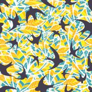 swallow silhouette on abstract colored feathers N3