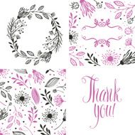 Round frame of flowers pattern and thank you card N2