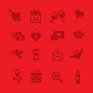 Valentine&#039;s day Red silhouette icons set