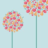 Colorful greeting card with apples and pears tree