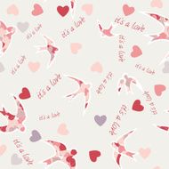 Seamless texture with swallows and hearts Valentine&#039;s day N2