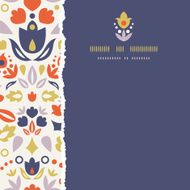 Ornamental folk tulips square torn frame seamless pattern background
