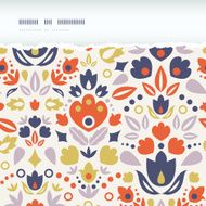 Ornamental folk tulips horizontal torn frame seamless pattern background