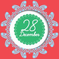 Snowflake christmas card with banner and lace on red N2