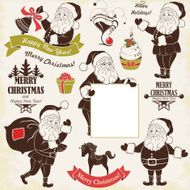 Retro collection of silhouette Santa Clauses and Christmas symbols