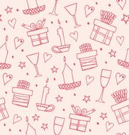 Rose light seamless pattern with gifts candles goblets N2
