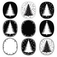 Hand drawn christmas trees and frames vector set N2