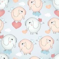 Seamless pattern with funny flying elephants N2