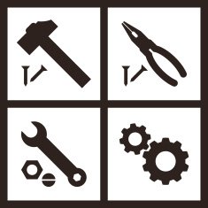 Pliers hammer wrench and gears icons