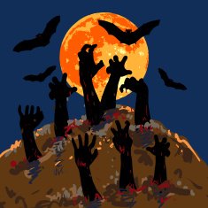 Zombies's hands emerge from grave