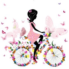 Girl on a bicycle with romantic butterflies