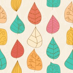 Seamless pattern Cute multicolor hand drawn leaves N2