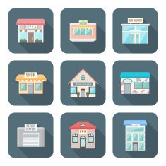vector colored flat style various buildings icons set
