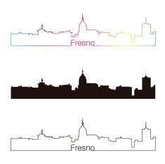 Fresno skyline linear style with rainbow