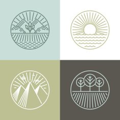 Vector line badges with landscapes