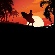 Male Surfer Walking in the Sunset