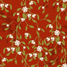 Seamless vector pattern with mistletoe on red background N2