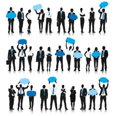 Business people with blue speech bubble