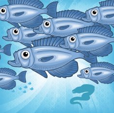Light Bursting Behind a School of Large Fish