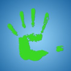 Abstract green hand print on a blue background N2