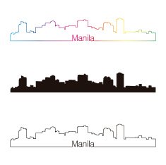 Manila skyline linear style with rainbow