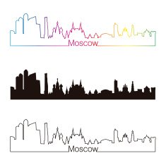 Moscow skyline linear style with rainbow