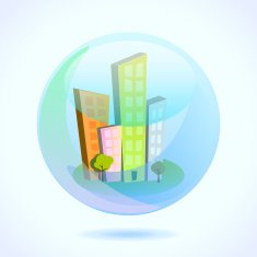 Colorful city in the ball Vector illustration icon