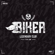 Biker club emblem and seamless pattern