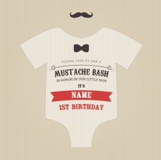 Funny vintage baby birthday mustache bash invitation N2