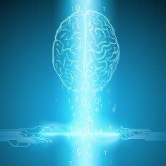 Digital brain on blue background N5