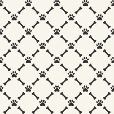 Seamless background with dog paw print and bone