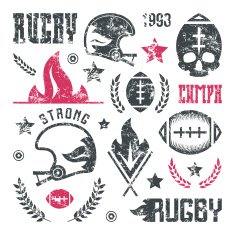 College rugby team badges with shabby texture