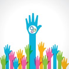 Colorful helping hand with gears