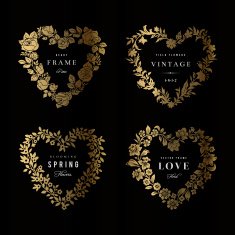 Vector floral frames in the shape of heart
