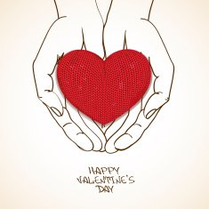Love greeting card with human hands holding knitted heart N2