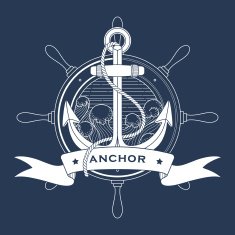 Nautical logo with a lighthouse and anchor