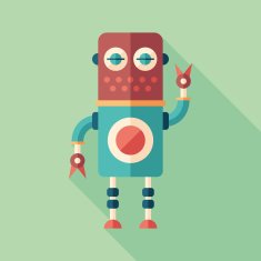 Colorful robot flat square icon with long shadows Set 18 N2