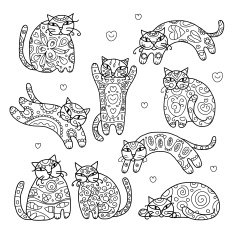 Art cats with floral ornament for your design N2
