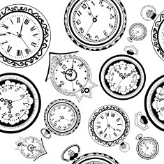 Seamless pattern with old watches on white N2